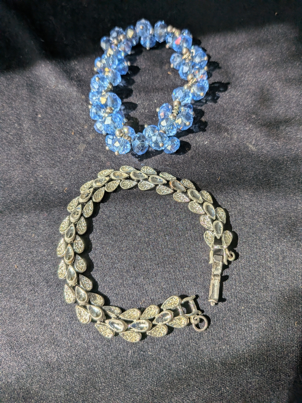Blue Crystal Bead Bracelet & Silver Leaf Link Bracelet - Women Jewelry